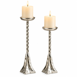 Porte-bougie moderne en métal martelé argenté, chandelier ovale de luxe, support de bougie conique pour centre de table de mariage et décoration intérieure - Product Image 4