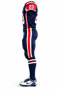 Custom Navy <b>Blue</b> Red White American <b>Football</b> Uniform Jersey Padded Pants Gloves <b>Socks</b> Shoes Team Sportswear 100% Polyester - Product Image 4