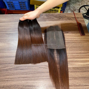 Extensions de cheveux humains vietnamiens bruts, lisses et raides, très tendance, avec perruque en cheveux humains à dentelle frontale - Product Image 2