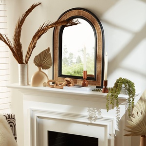 กระจกติดผนังทรงโค้งหวายสีดำและสีธรรมชาติ กระจกหวายสำหรับตกแต่งผนังห้องนั่งเล่น ห้องนอน กระจกหวายทรงกลม - Product Image 3