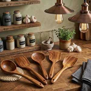 Espátula de madera para voltear alimentos, espátula de cocina de madera maciza, utensilios de cocina de madera natural, espátula de madera antiadherente, de madera. - Product Image 3