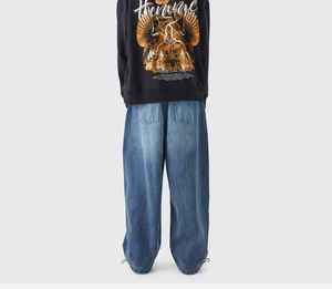 Wide Leg Stonewashed Denim <b>Jeans</b> Elastic Waist Casual Breathable Cotton Pants Spring Midweight Flat Front Button Fly - Product Image 6