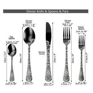 Service de couverts de luxe en acier inoxydable noir miroir, motif gravé au laser, vaisselle royale pour restaurant, 20 pièces - Product Image 3