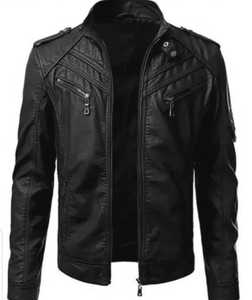 Customized Men's Casual Trendy Sheep Skin <b>Leather</b> <b>Jacket</b> with Zipper High Quality Stand Collar for <b>Winter</b> - Product Image 3