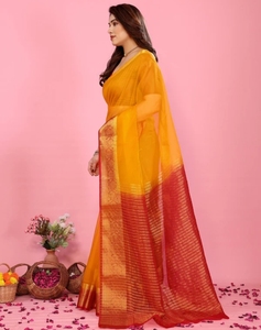 Sari Tradicional Indio de Organza de Seda, Estilo Bollywood, Liso y Sólido, para Fiesta - Product Image 5