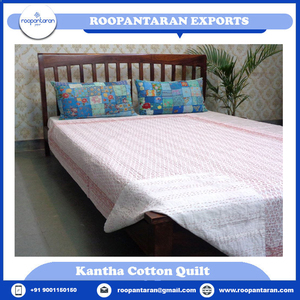 Best Selling Products Handmade Patchwork Cotton <b>Quilt</b> Twin Size Pink White Traditional Kantha Style Bed Cover Home Use - Product Image 4
