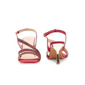 Luxury <b>Maroon</b> Fancy Sandals for Women Beaded Multi-Strap Flared Heels Elegant Bridal Wedding Party <b>Shoes</b> - Product Image 3