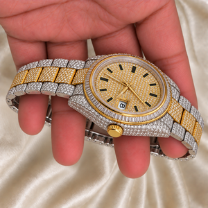 Montre à diamants bicolore RAJ GEMS, boîtier rond de 36 mm, bracelet en acier inoxydable, affichage analogique de la date, montre-bracelet de luxe pour homme - Product Image 3