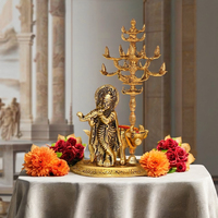 Krishna Idol Murti plaqué or avec vache Kamdhenu Sculpture en métal pour la décoration intérieure, le bureau ou la maison-Article cadeau