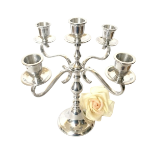 Vintage 5-Arm Silver Finish <b>Candelabra</b> Candle Holder Stand Stylish Home Decorative Metal Candelabrum Centerpiece For Weddings - Product Image 2