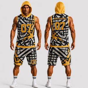 Ensemble de maillots de football américain pour hommes SINEWY, à capuche, sans manches, imprimé géométrique, séchage rapide, vêtements de sport pour toutes les saisons, taille adulte - Product Image 1
