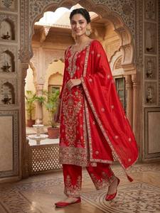 Women Pure Heavy Chinnon Silk Top&Bottom With Heavy Embroidery Sequin Work Floor Length Traditional Indian Pakistani Clothing - Product Image 2