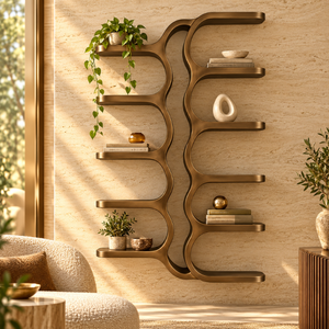 Estante de Pared Escultural de Bronce |    Expositor Geométrico Entrelazado de Múltiples Niveles, Almacenamiento Decorativo, Acento Interior Moderno y de Lujo - Product Image 4