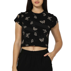 Stylish Summer Arrival <b>Women's</b> Eco-Friendly <b>Black</b> Color Drop Shoulder Cropped T-Shirt Sublimation <b>Crop</b> <b>Tops</b> Breathable - Product Image 1
