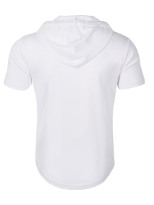 Men's Hooded Henley T-Shirt Short Sleeve Regular Fit Quick Dry Solid Color Casual Pullover Light Blue Jersey Knitted 100% Cotton - Product Image 2