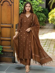 <b>Women</b> Brown Polka Dot <b>Kurta</b> Set Dupatta Traditional Rayon Quick Dry Knee-Length Regular Fit Casual Wear India Pakistan Style - Product Image 1