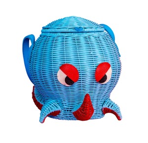Blue Octopus Shaped Rattan <b>Storage</b> <b>Basket</b> Animal Design Decorative Organizer Plant Fiber Material Portable - Product Image 3