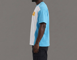 Camiseta de Manga Raglán para Hombre, Blanca con Contraste Azul, Cuello Redondo, Algodón, Estilo Casual Urbano, Transpirable, Ecológica, 240g, Talla Grande - Product Image 4