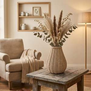 Cesta redonda de ratán, florero artesanal, 6 piezas - Product Image 5