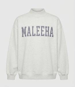 Sweat-shirt à col montant court à manches longues avec patchwork de lettres pour femme, service OEM - Product Image 1