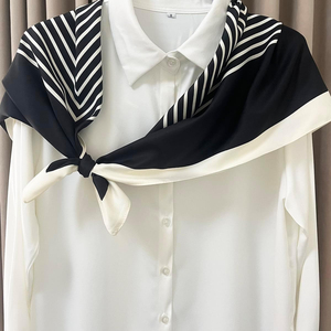 Hot Sale Fashion Custom Designer Printed Long Square Head Korean Silk <b>Bandana</b> Protective Neck Face Scarf for Women Party Scarf - Product Image 2