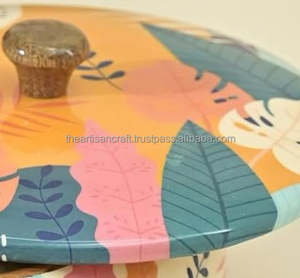 Yellow Blue Handcrafted <b>Wooden</b> Roti <b>Box</b> Printed <b>Lid</b> Floral Design Durable Eco-Friendly Multifunction Party Kitchen Serving - Product Image 6