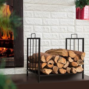 Modern Steel <b>Log</b> Holder Rectangle Powder Coated Firewood Storage <b>Rack</b> for Fireplace - Product Image 1