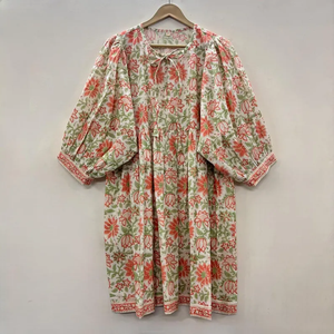 Vestido Casual Midi para Mujer, Tejido 100% Algodón, Liso, Manga Corta, Cintura Imperio, Estilo Babydoll, Cuello en V, Holgado, Funcional - Product Image 1