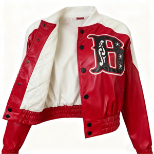 Women’s Short PU Leather Motorcycle <b>Jacket</b> Letter Print Patchwork, Single-Breasted Racing <b>Biker</b> <b>Jacket</b> with Front Logo - Product Image 3