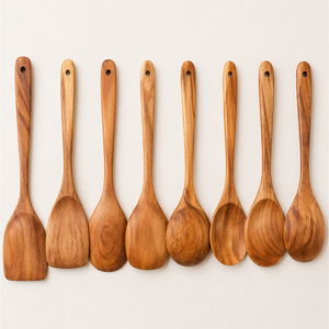 Ensemble de cuillères de cuisine en bois écologiques et modernes, spatules en bois compatibles avec les ustensiles antiadhésifs, fournitures de cuisine en vrac - Product Image 3