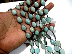Chaîne connectrice en amazonite naturelle, forme poire cœur, facettes briolette, sertie de pierres - Product Image 4