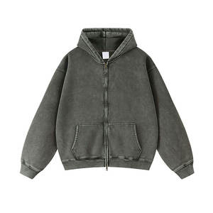 Sweat à capuche zippé pour homme, haute qualité, personnalisé, effet vieilli et délavé à l'acide, coupe vintage à épaules tombantes et courte, en coton premium - Product Image 6