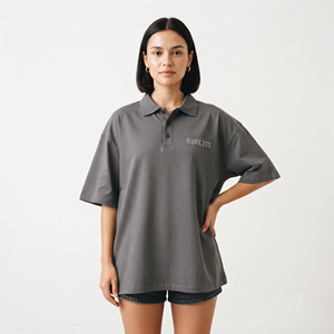 เสื้อโปโลผู้หญิง ผ้าฝ้าย 100% ทรงโอเวอร์ไซส์ แขนสั้น สกรีนโลโก้ได้ แฟชั่นลำลอง - Product Image 3