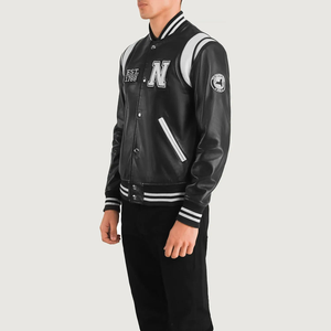 <b>Men's</b> PU <b>Leather</b> Varsity <b>Jacket</b> Preppy Style Embroidered J Logo Turn-down Collar Regular Fit Autumn Wear - Product Image 6
