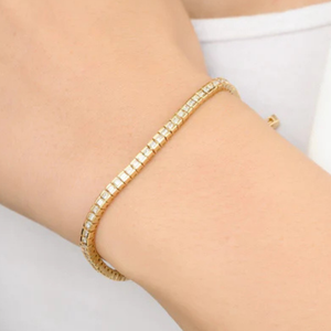 18K <b>Solid</b> <b>Gold</b> VVS2 Natural Diamond Square Cut Tennis Bracelet Sleek Bezel Set - Product Image 1