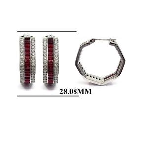 เครื่องประดับวินเทจที่ออกแบบโรแมนติกคุณภาพสูง18K แข็งสีขาวทองแท้ต่างหูห่วงกลมเพชรแท้และทับทิมสำหรับงานแต่งงานของผู้หญิง - Product Image 2