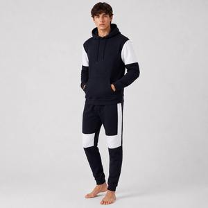Conjunto de Sudadera y Pantalones de Algodón para Hombre, Azul Marino y Blanco, Ligero, con Capucha, Manga Larga, Casual, Otoño, Ajuste Holgado, Cierre Frontal - Product Image 6