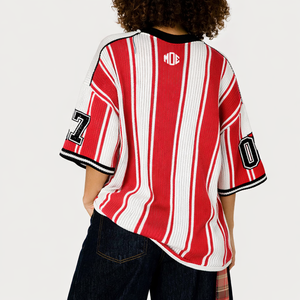 Camiseta de Fútbol Americano a Rayas para Mujer, de Malla de Poliéster Transpirable de Alta Calidad, Estilo Urbano Holgado, para Aficionadas, Suministro OEM Personalizado - Product Image 2