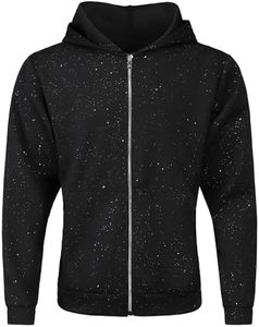 Vente en gros – Blouson à capuche unisexe Y2K à fermeture éclair, orné de strass effet éclaboussures étoilées, en coton épais noir – Fabricant OEM - Product Image 1