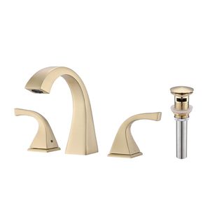 Rubinetto per Lavabo Bagno a 2 Maniglie in Oro Spazzolato con Scarico, Rubinetti Premium per Lavabo - Product Image 1