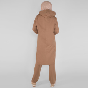 Chándal con capucha para mujer, color marrón, largo completo, con bordado de rosas, corte holgado, cremallera frontal, bolsillos laterales, ropa informal de otoño - Product Image 4