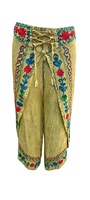 Pantalon dhoti plissé en toile brodée florale pour femme, taille élastique, style streetwear d'été, vente en gros