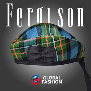 Gorro Tradicional Escocés Negro Glengarry con Tartán Ferguson para Kilt, Accesorios para Gaitas de Fúqueta - Product Image 2
