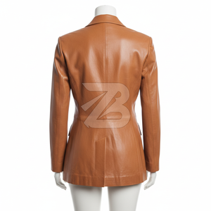 OEM ODM Women's Genuine <b>Leather</b> <b>Blazer</b> <b>Jacket</b> Tailored Single Breasted Coat Camel Tan Custom Logo - Product Image 4