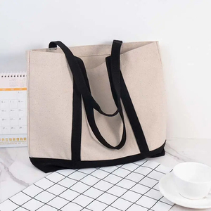 Eco-Friendly Large Capacity Cotton <b>Tote</b> Shoulder <b>Bag</b> Recyclable Fabric <b>with</b> Exterior Pocket and <b>Zip</b> Canvas for Shopping - Product Image 3