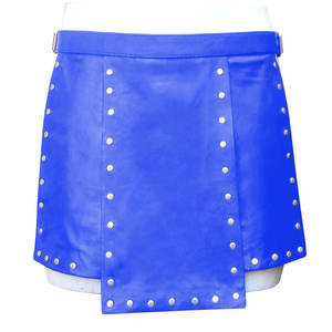 Kilts en cuir pour hommes, faits à la main, en cuir véritable, jupe utilitaire, style gothique, bleu - Product Image 2