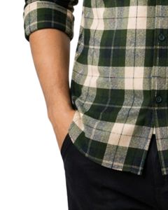 Camisa casual a cuadros verde beige personalizada para hombre, corte ajustado, manga larga, con botones, de algodón, elegante, premium, a la moda. - Product Image 3