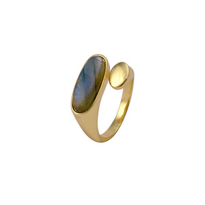 Natural Flashy <b>Labradorite</b> Bypass <b>Ring</b>-18k Gold Plated Open Cuff <b>Ring</b>-Handmade Gemstone Statement Brass Jewelry-Gift For Her R - Product Image 3