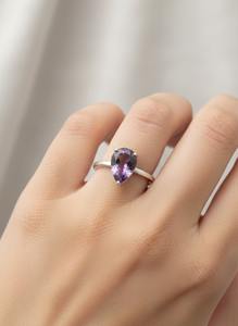 แหวนค็อกเทลวินเทจเงินแท้ 925 ประดับพลอยอเมทิสต์ธรรมชาติสำหรับผู้หญิง เดือนกุมภาพันธ์ พร้อมใบรับรอง เหมาะสำหรับเป็นแหวนหมั้น - Product Image 5