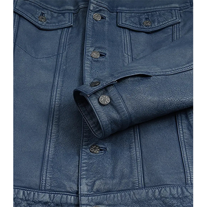 2026 OEM Tendance Actuelle Vestes en Cuir de Vachette Bleu Délavé Original pour Hommes avec Poches Boutonnées 100% Haute Qualité Écologique Faible MOQ Mode - Product Image 3